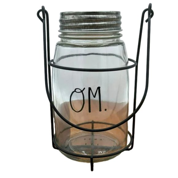 Rae Dunn Black Glass Om Hanging Jar Lantern Holder Candle Wire Light Home Decor - Picture 2 of 12
